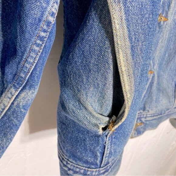 Vintage Blue Bay Distressed Blanket Lined Denim Trucker Jacket Blue Denim Jacket - Picture 7 of 16